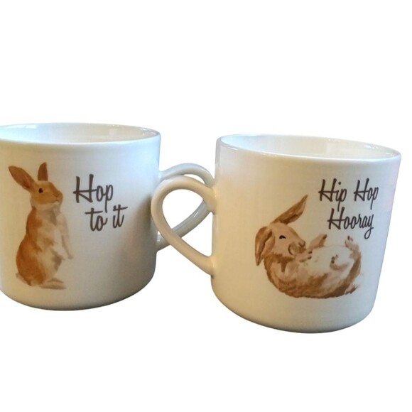 Easter Mugs Hop to it Bunny Mug Cream White - Hip Hop Hooray Rabbit Boho - Picture 2 of 4